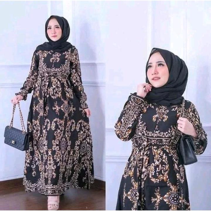 Gamis wanita motif batik mewah maxi bawahan mayung busui frendly pollycoton premium termurah