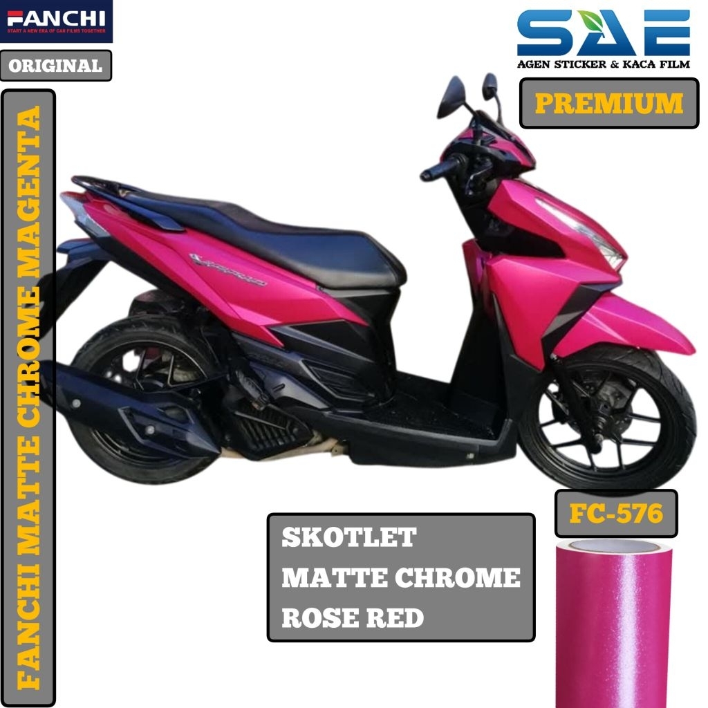 Skotlet Merah Muda Rose Red Matte Chrome Sticker Motor Merek Fanchi