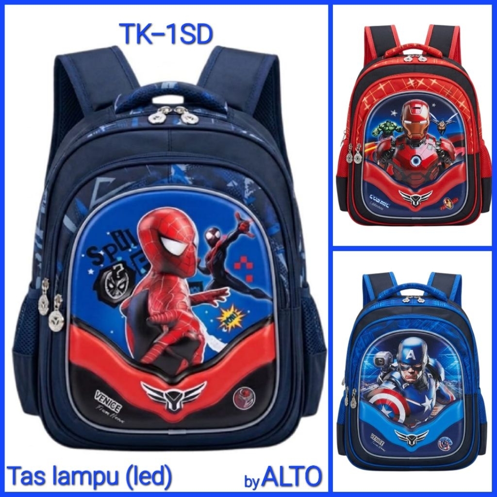 Tas Ransel Alto Tas Sekolah Anak Laki Laki/Cowok TK-1SD Tas Karakter Tas Lampu Led Embos