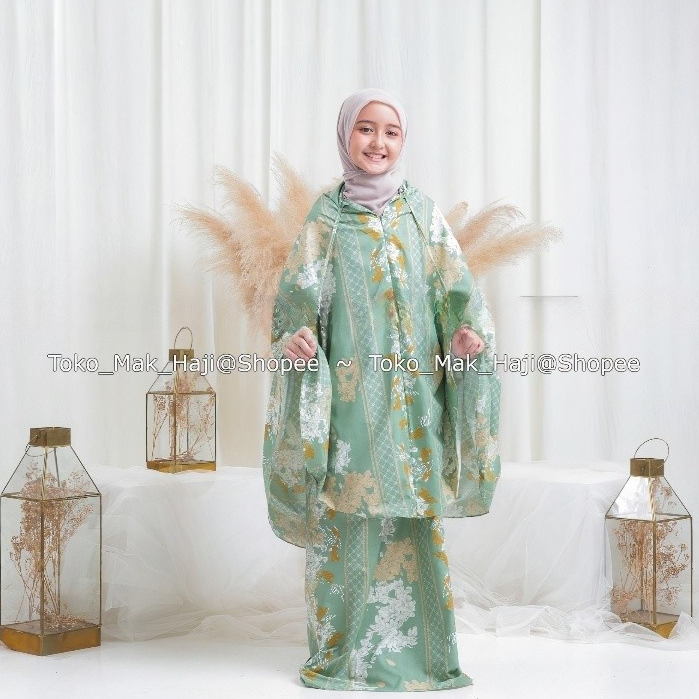 MUKENA ANAK TANGGUNG AZURA HASYA 2IN1 RESLETING TRAVEL KATUN MOTIF