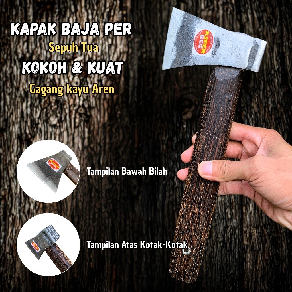 Kapak Multifungsi Gagang Kayu Aren Kampak Baja Ukuran Kecil