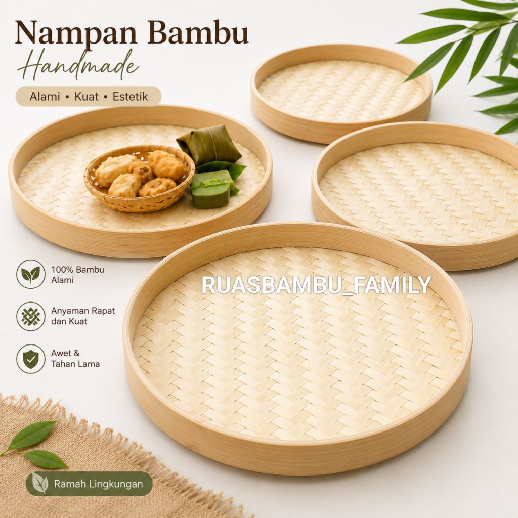 Tampah Bambu/Nampan Saji Bulat/Nampan Estetik/Tempat Tumpeng Mini/Tempat Tumpeng Estetik Modern