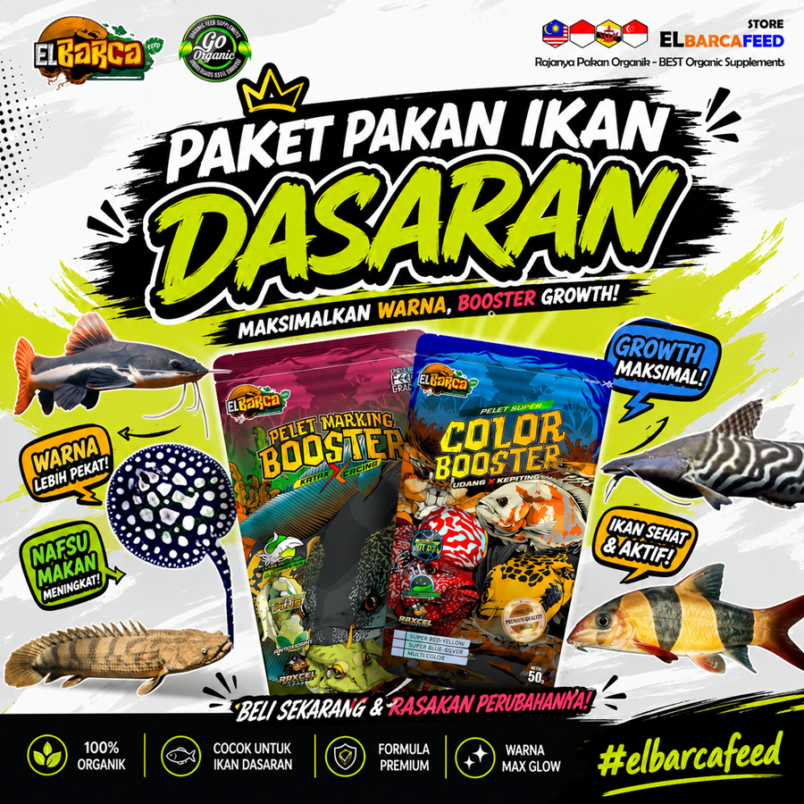 PAKET PAKAN IKAN DASARAN Pakan Organik ikan dasar catfish, pari, RFF dll Super Growth color enhancer