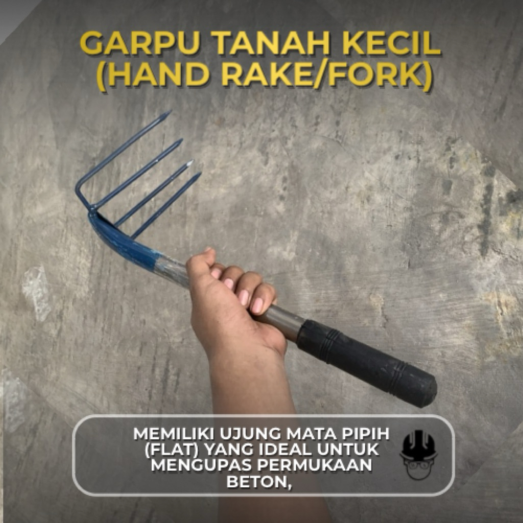Garpu Tanah Kecil Hand Rake Fork - Alat Kebun Penggembur Tanah & Pembersih Rumput Gagang Karet