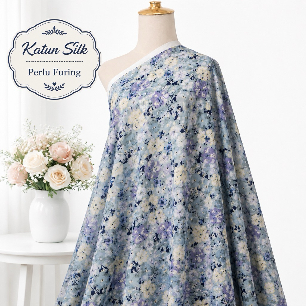 kain katun silky semi sutra motif bunga