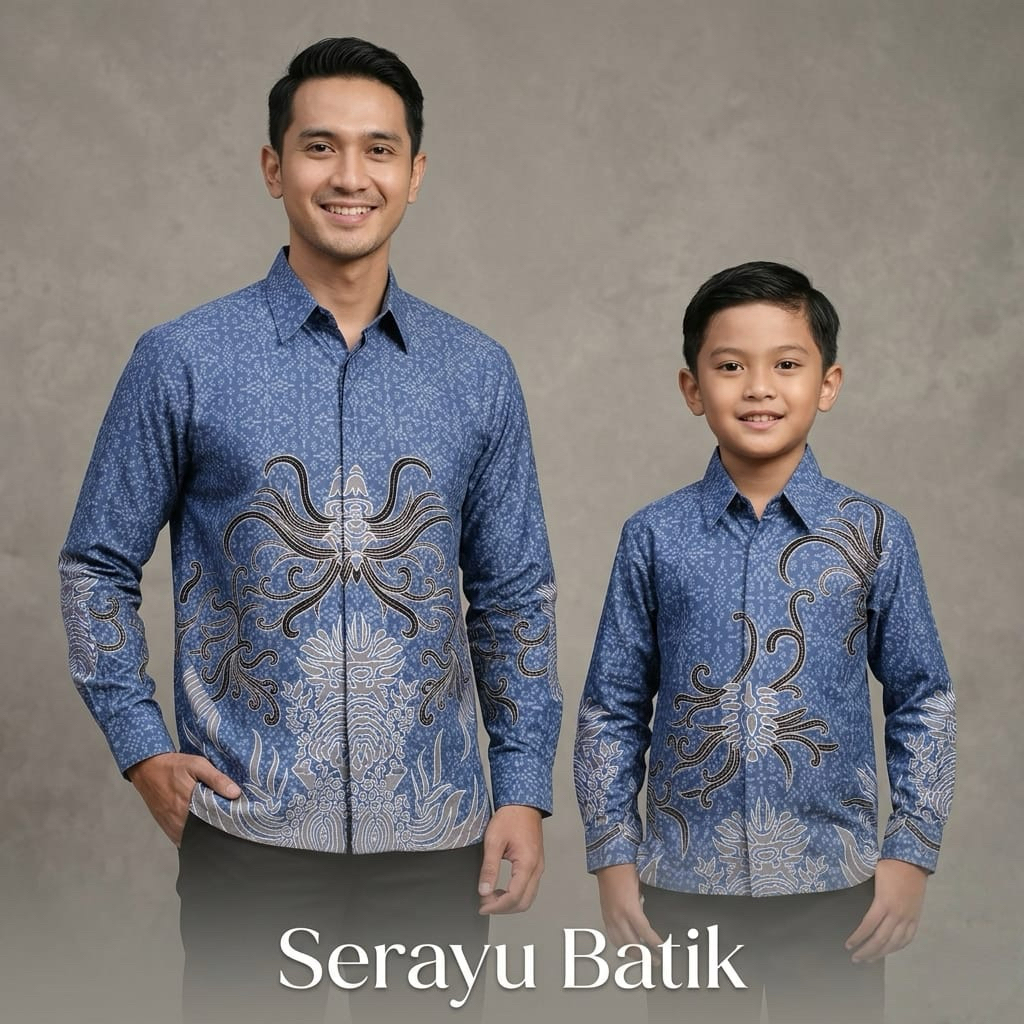 Biru Muda Kemeja Batik Couple Bapak Dan Anak Motif Sotong Warna Terbaru Batik Pasangan Ayah Anak Len