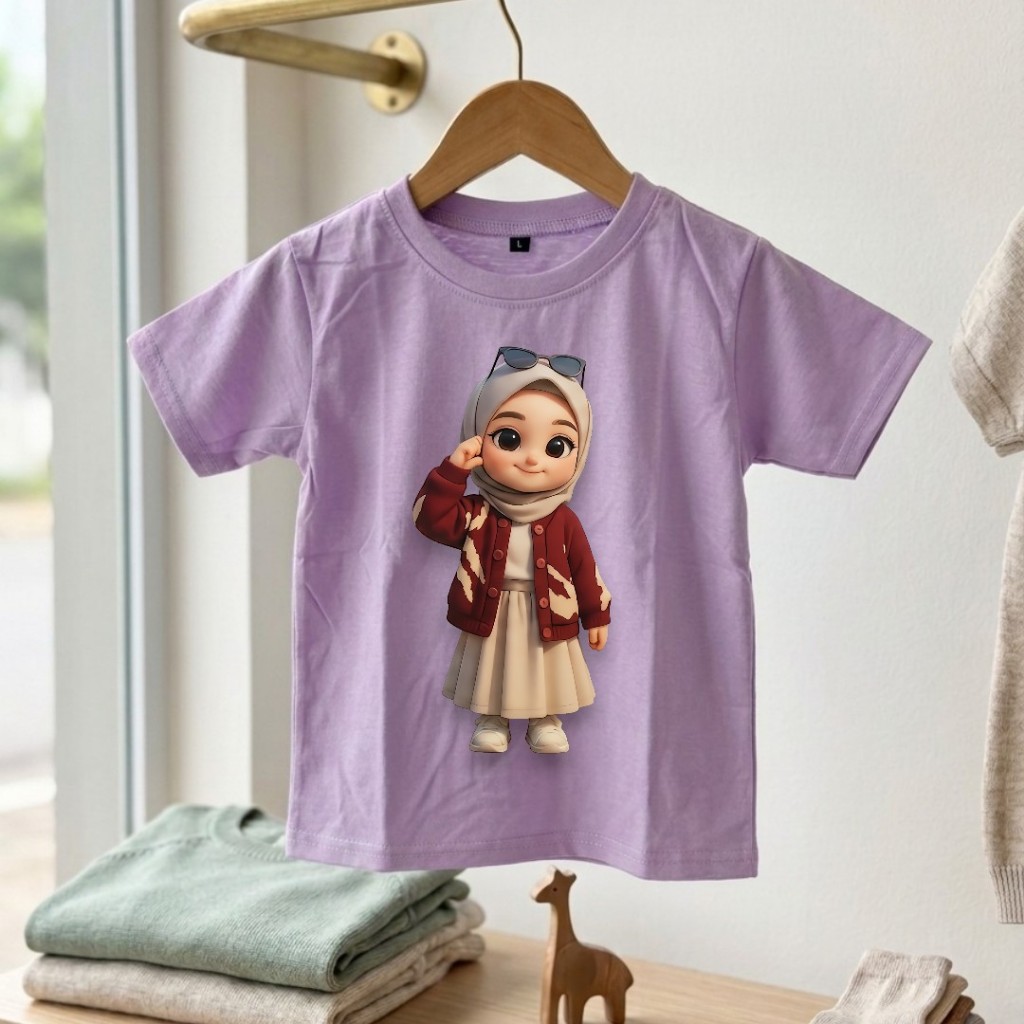 KAOS ANAK VIRAL MOTIF GADIS MANIS BERJILBAB / KAOS ANAK UNISEX / KAOS ANAK USIA 1-12 TAHUN / KAOS LE