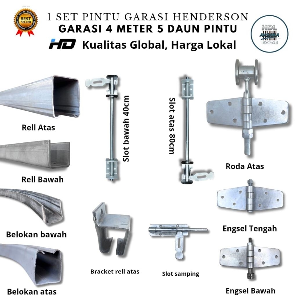 Satu Set Rel Pintu Garasi Henderson // Garasi 4 Meter 5 Daun Pintu Type Aksesoris Kupu