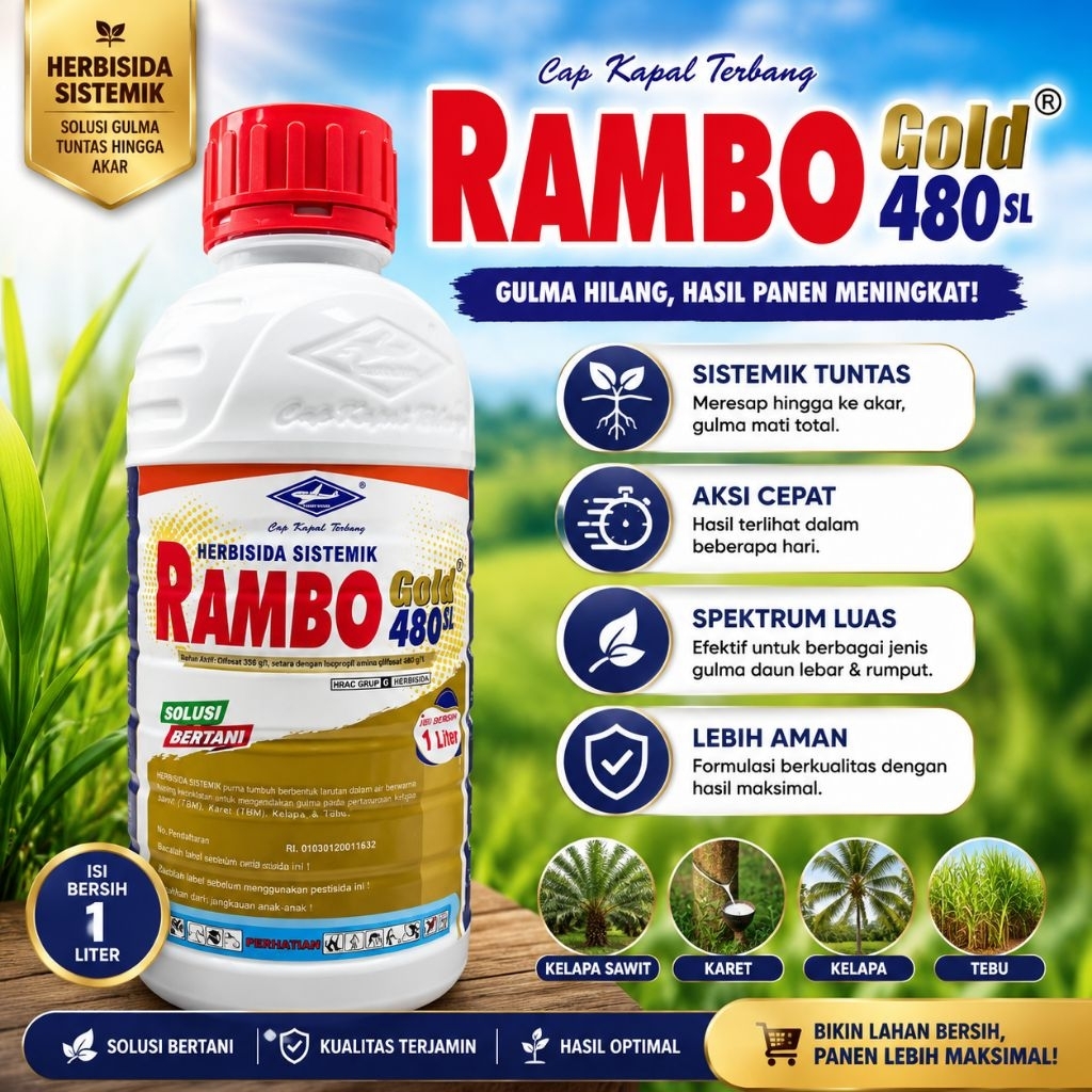 TT99 Herbisida RAMBO GOLD 1 liter rambo gold 480 SL 1 liter pembasmi rumput sampai ke akar herbisida