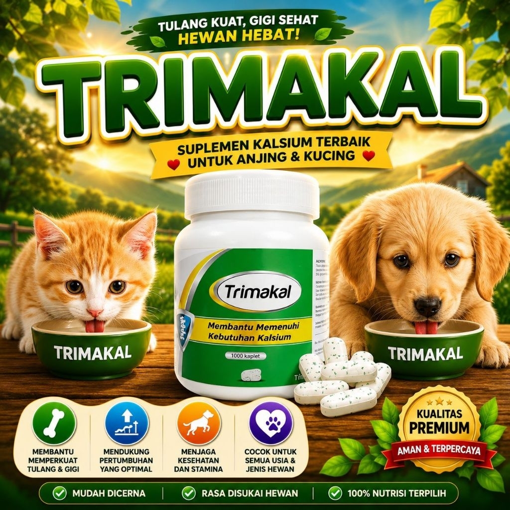 TRIMAKAL - 1 Tablet Kalsium Kucing Vitamin Tulang Kucing Obat Kucing Lumpuh Suplement Tulang Mencega