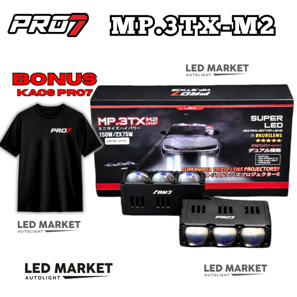 [PROMO GRATIS KAOS] MINI PROJIE 3 MATA PRO7 PRO 7 MP3TXM2 MP 3TX M2 MP3TX-M2 150W/2X75 SUPERLED BLUE