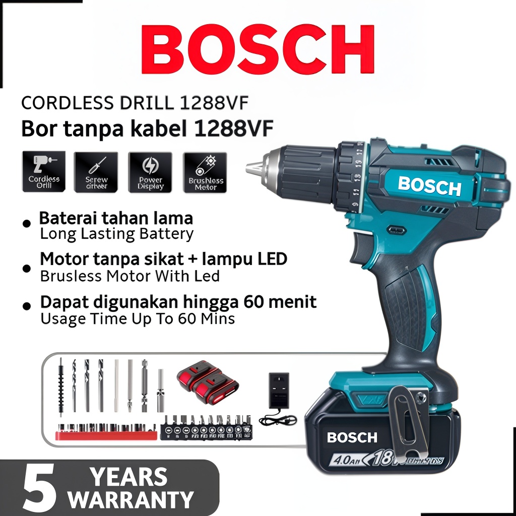 Bor Listrik Tanpa Kabel 68V, Bor Impak Genggam, Obeng Listrik, Alat Multifungsi (termasuk 2 baterai)