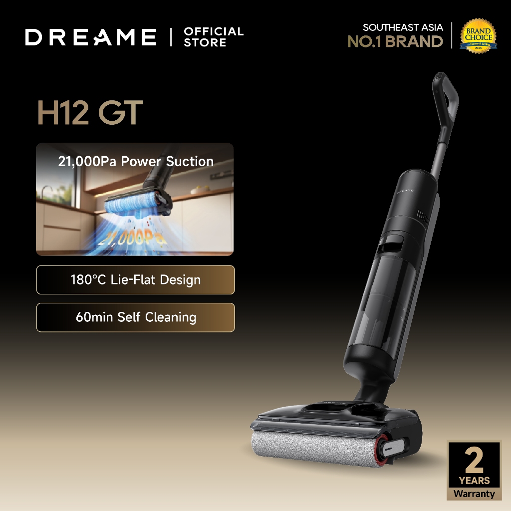 Dreame H12 GT Vacuum & Pel Lantai Tanpa Kabel | Daya Hisap 21.000Pa | Rebah 180° | Wet & Dry Vacuum 