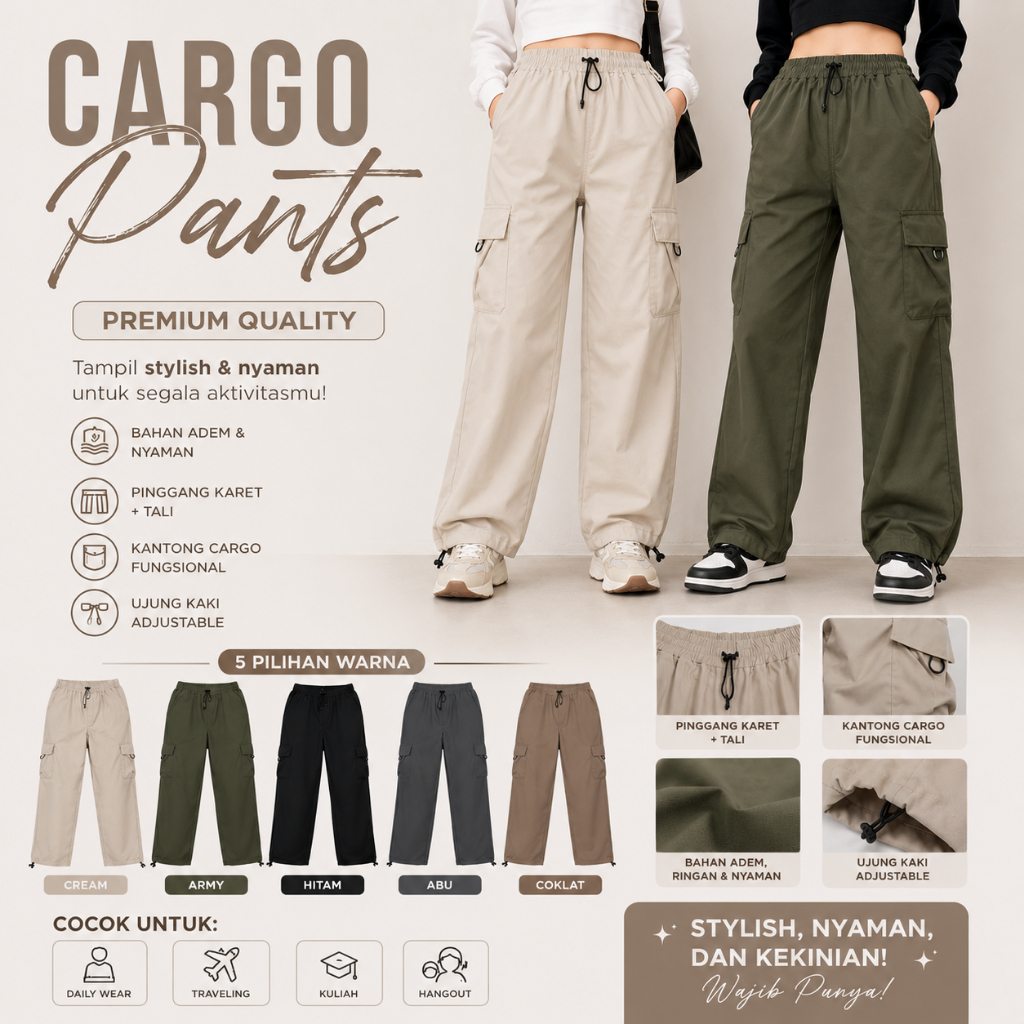 Celana Highwaist Wanita Celana Cargo Pria Wanita Celana Cargo Korea Style