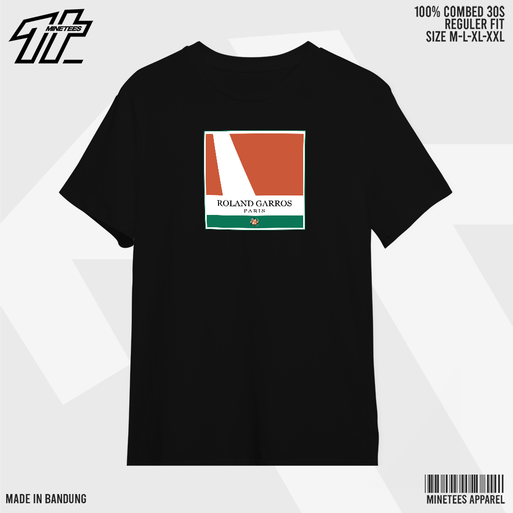 Kaos Padel Tennis Roland Garros Paris Hitam Combed 30s