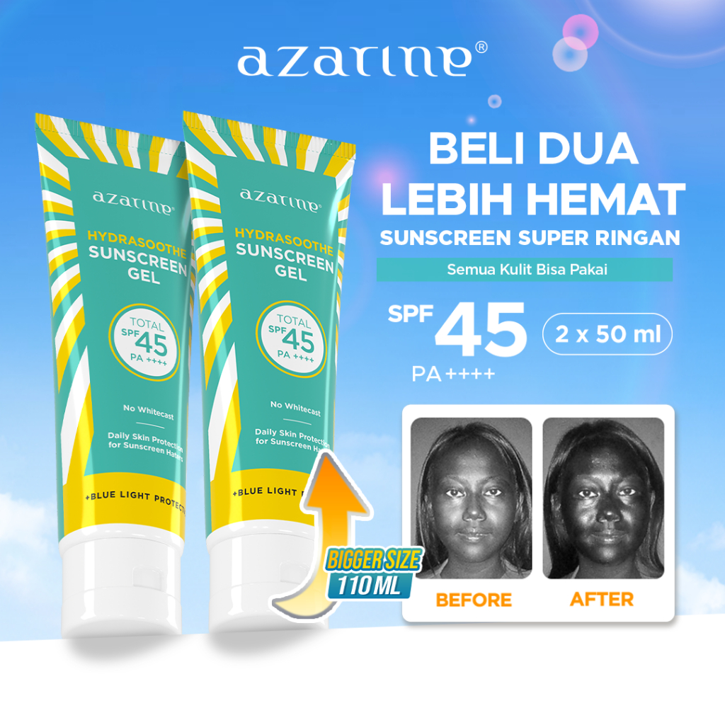 [Twin Pack Gel] Azarine Hydrasoothe Sunscreen Gel SPF45 PA++++ [2x50ml] [LOLOS UJI INVIVO INVITRO] B