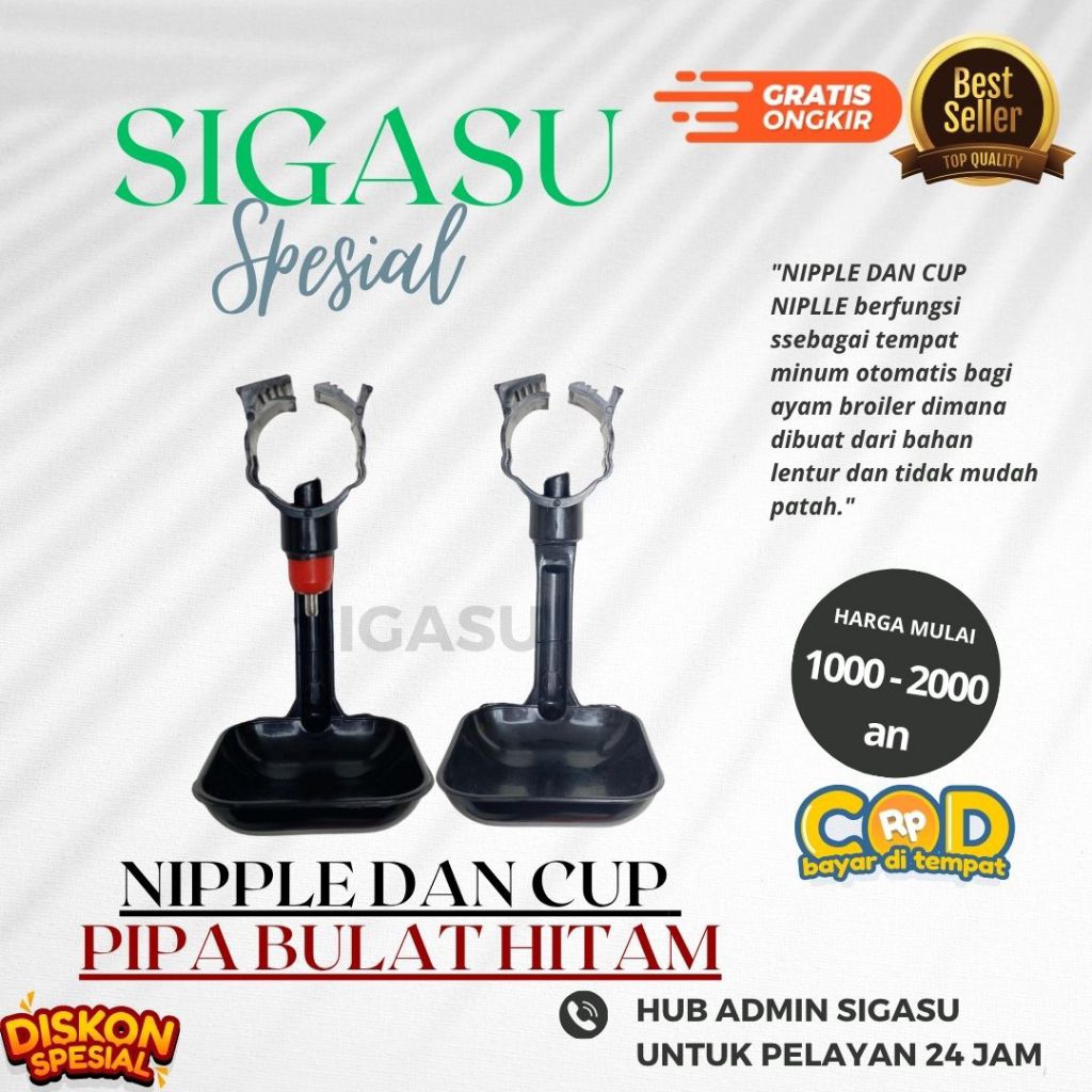 NIPLE BROILER NIPLE AYAM PIPA AIR 3/4 inchi BULAT HITAM - Tempat Minum Ayam Broiler
