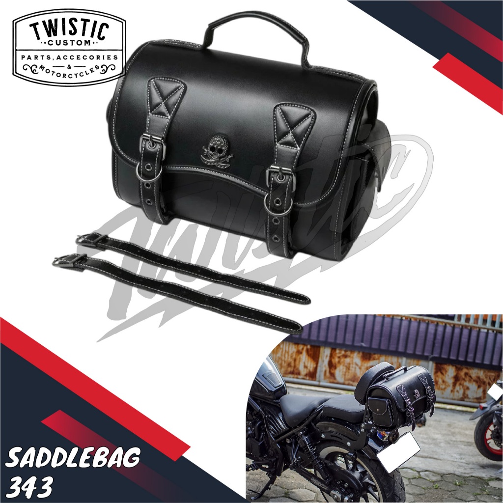 Side Bag Saddle Bag Saddlebag 343 Tas Kulit Samping Pannier Motor Harley Davidson Vulcan 650 Honda R