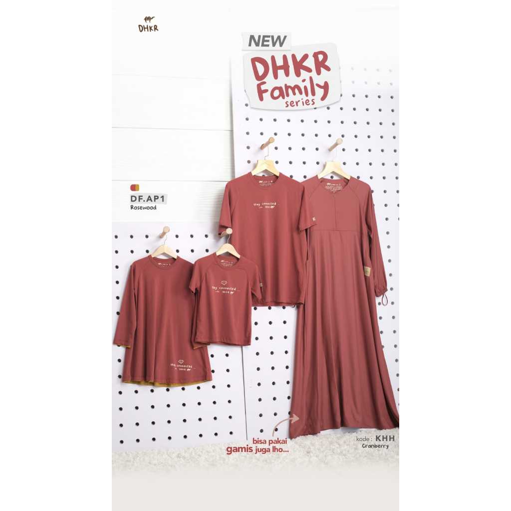 DHIKR | Kaos Couple Set Keluarga Premium Katun Combed 30s Kaos Gamis Syar'i - Kode Rosewood AP1 - Ka