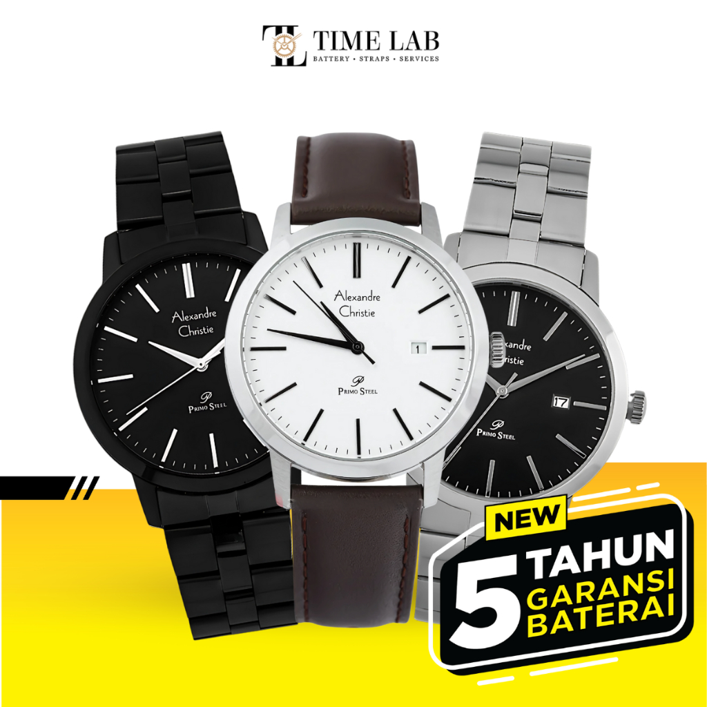 JAM TANGAN PRIA ALEXANDRE CHRISTIE  AC1007 / AC 1007 PRIMO STEEL STAINLESS STEEL LEATHER ORIGINAL RE