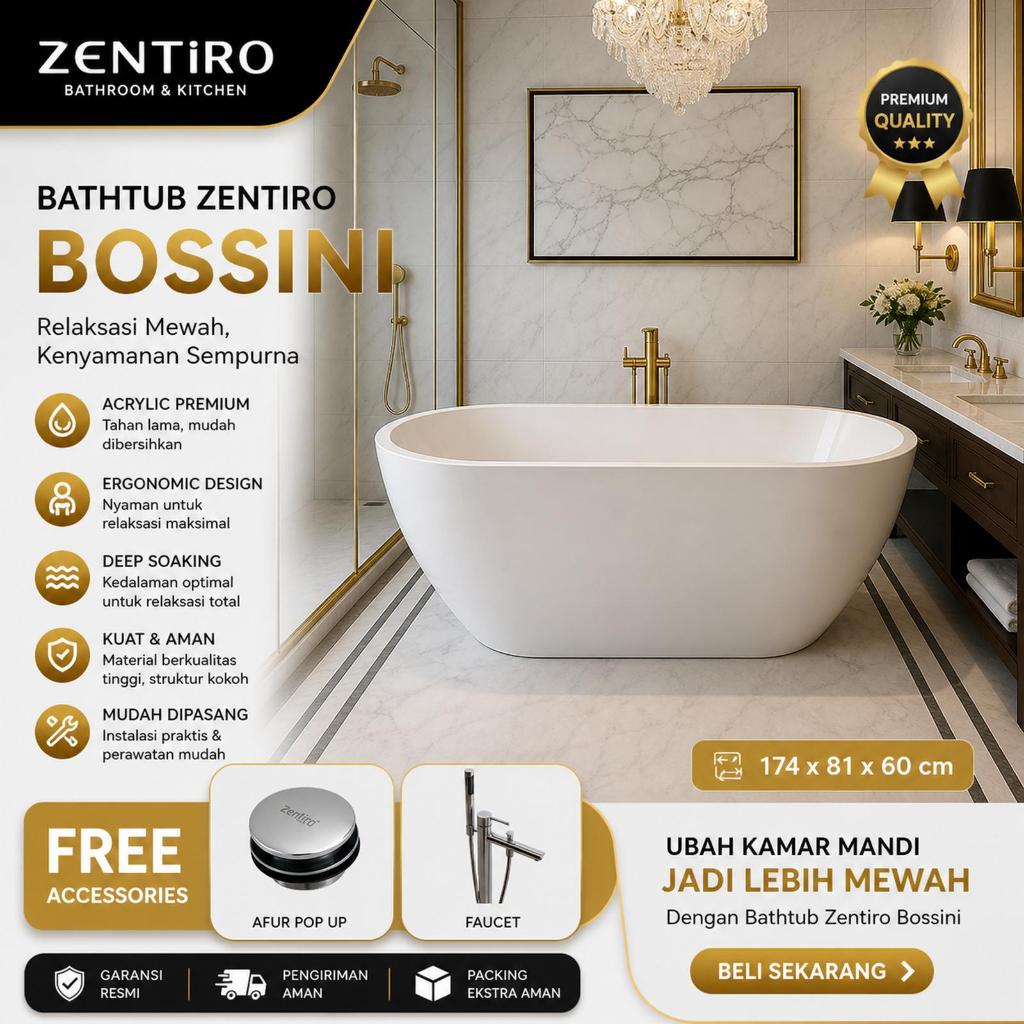 Bathtub Marble/Acrylic Seri BOSSINI 174cm FREE STANDING Polos
