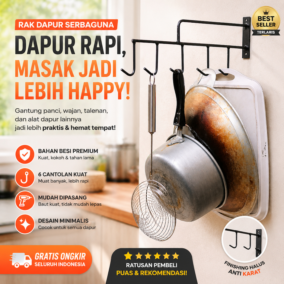 Rak Gantungan Panci Wajan - Rak Dapur Cantolan Wajan & Panci Tempel Dinding