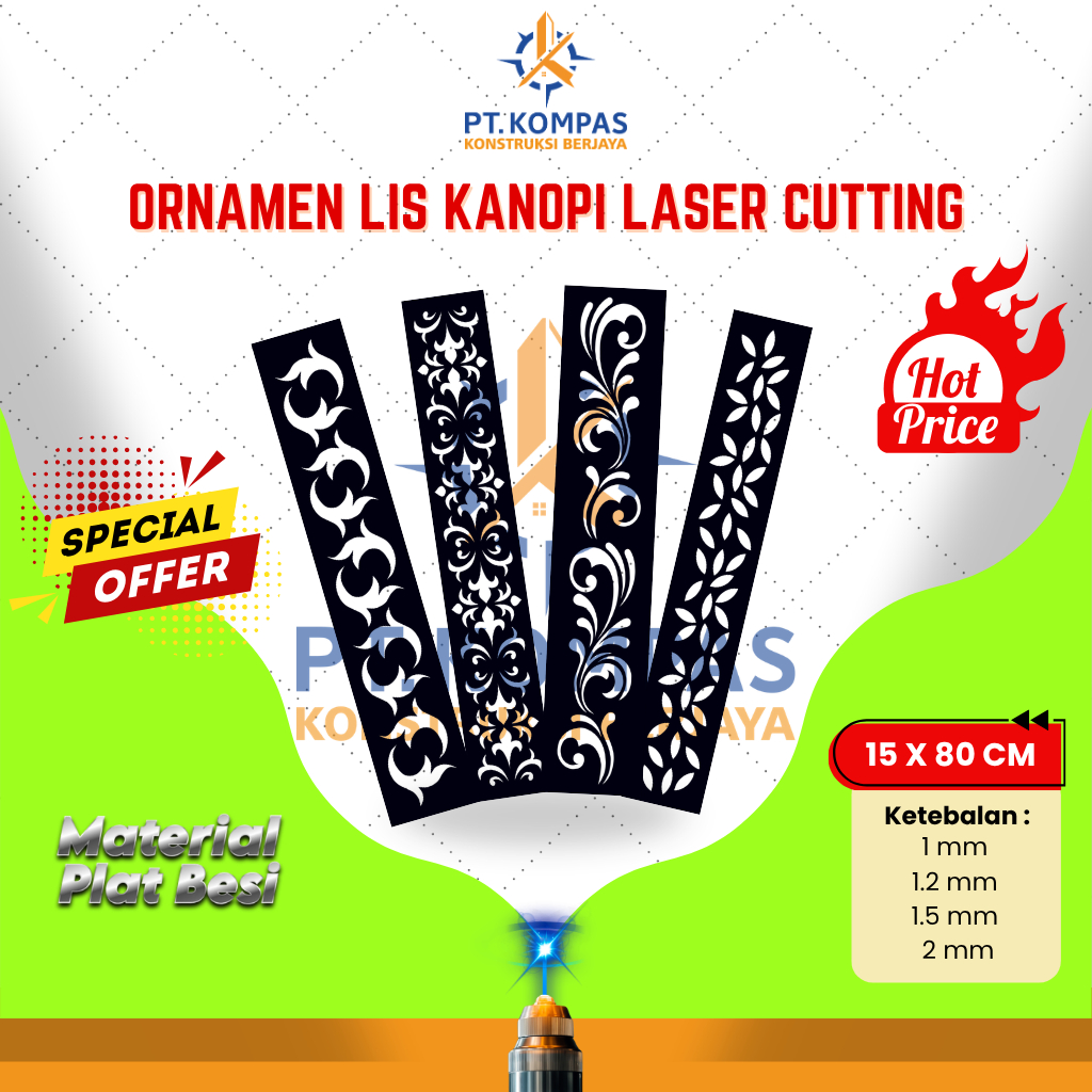 Ornamen Lis Kanopi Laser Cutting 15x80 CM