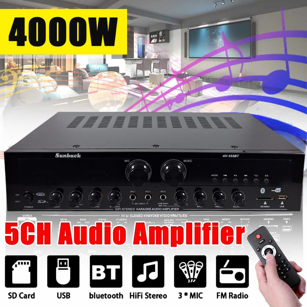 Audio Amplifier Bluetooth 5.0 Microphone HiFi USB MP3 Player