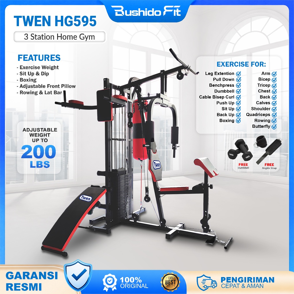 Home Gym Twen HG595 Homegym 3 Sisi Alat Olahraga Alat Gym Set Alat Fitnes