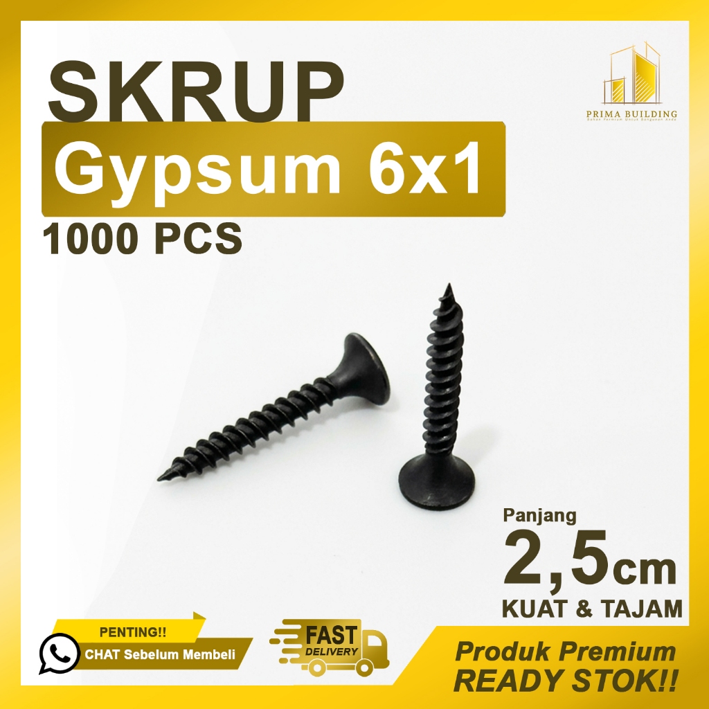 Skrup Gypsum 6x1 2,5cm isi 1000 | Sekrup Gibsum GNET 6x1" | Gypsum Screw 1" atau 2,5 cm isi 1000