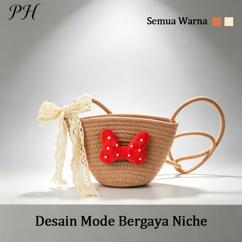 COD Purse Haven Tas selempang rajutan keranjang anyaman rotan/Tas pantai selempang wanita dari anyam