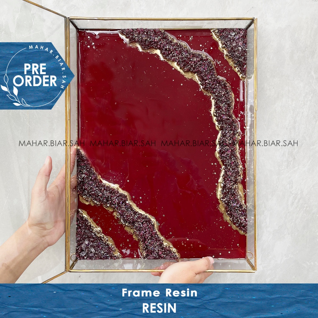 PO 30 x 40 / 40 X 50 cm BOX Resin Terarium Kotak Persegi Kaca Custom warna Pink Biru Ungu Maroon / M