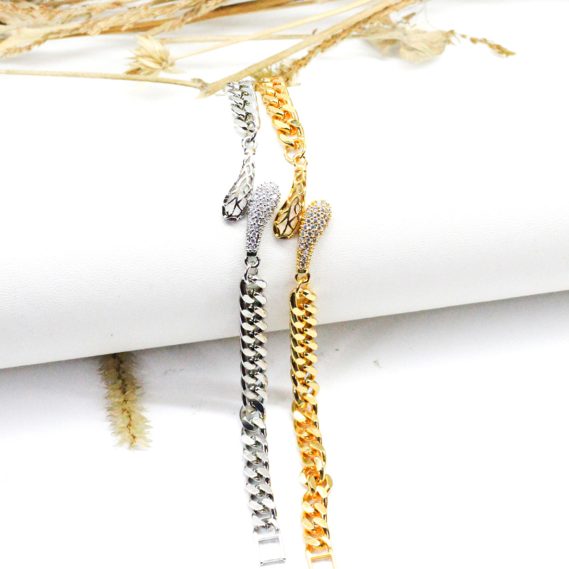 Eldwell Jewellery Gelang Rantai Rhodium Gold & Silver Sisik Naga EWJ - G20