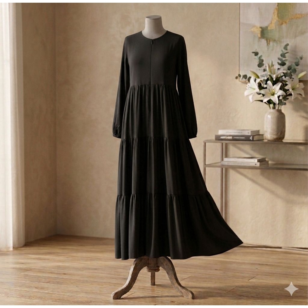Gamis Susun Polos Rayon Premium Tebal Busui Friendly