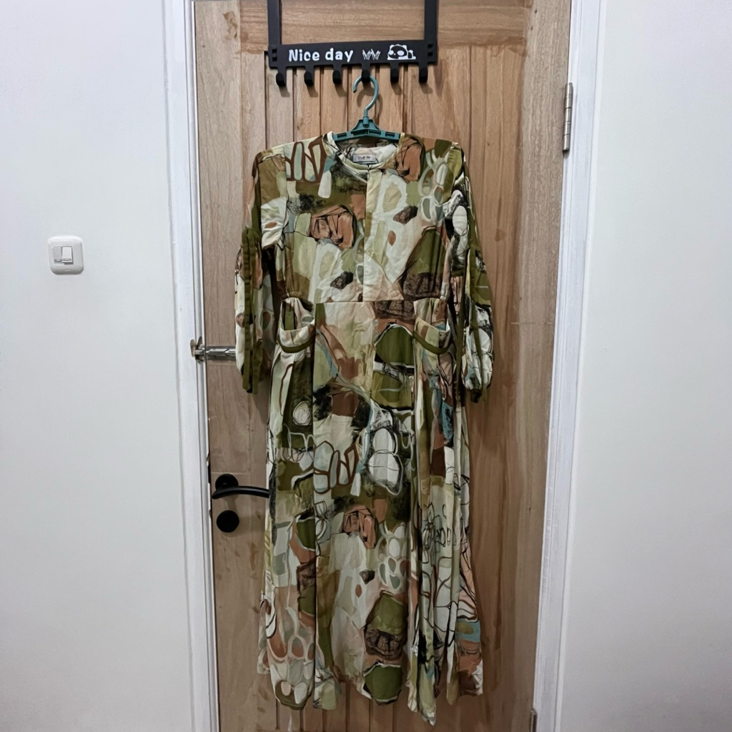 Gamis Gendis Syari by Cup In Design Preloved Set Khimar Hijau | All Size Motif Elegan