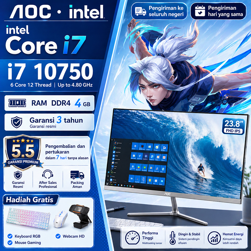 AOC Komputer Full PC All-in-One 19‘ 22’ 24‘ 27“ Baru Terbaru HD Super Tipis Intel Core i3/i5/i7 Untu