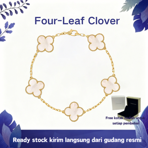 [100%ORI]Gelang Semanggi 4 Daun Rose Gold Mother of Pearl Putih Perak 925 Simbol Keberuntungan Fashi