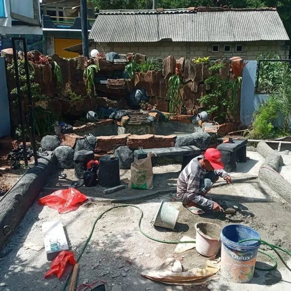 Kolam minimalis tebing relief air mancur / kolam ikan / kolam koi / kolam minimalis / pembuatan deko