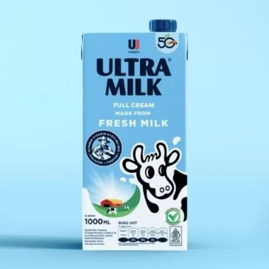 1 Dus Susu UHT Full Cream Ultra Milk 1 Liter - Segar, Bergizi, Tahan Lama