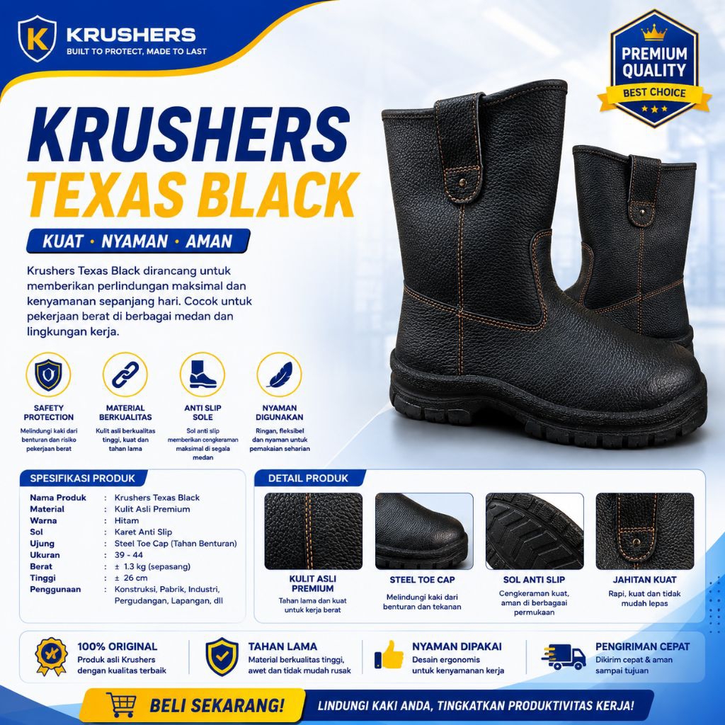 Sepatu Safety Krushers Texas Black Original / Safety Shoes Krushers