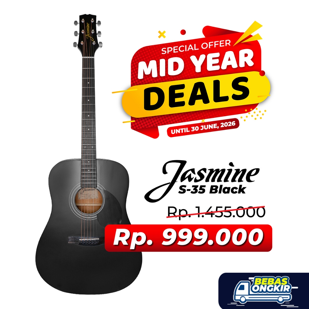 Gitar Akustik Dreadnought Jasmine S35 / S-35 / S 35 / Dreadnought Body 41" Spruce Ply Top Satin / Ma