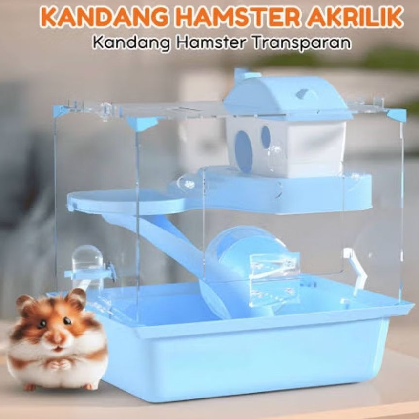 Kandang Hamster Akrilik Transparan - Kandang Hamster 2 Tingkat Lengkap - Pink [terlaris]