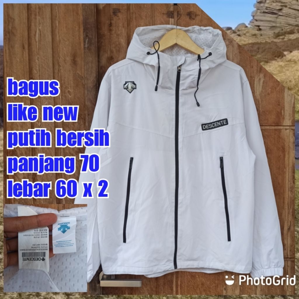 jaket gunung outdoor olahraga windbreaker descente putih
