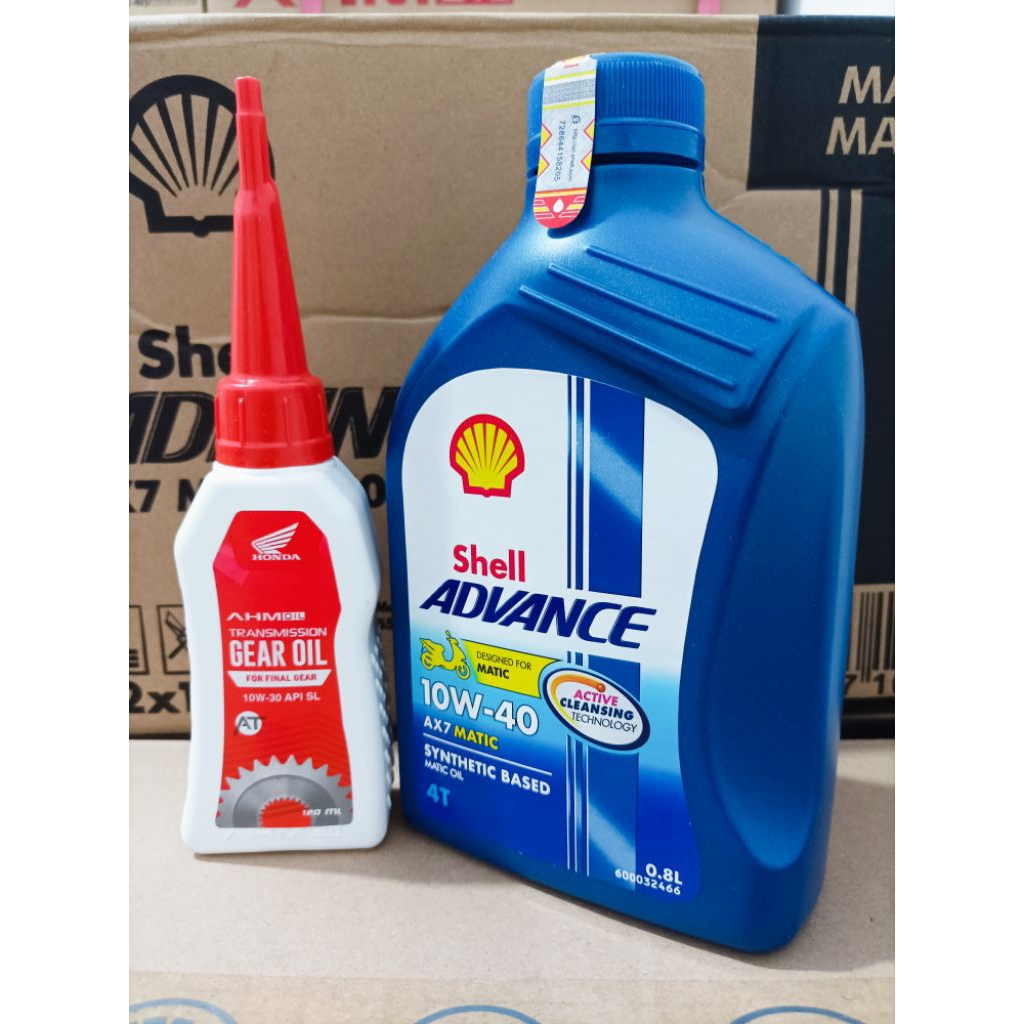 OLI SHELL ADVANCE Paket Oli Motor Matic 800ml dan Oli Gear 120ml untuk Motor Honda Matic
