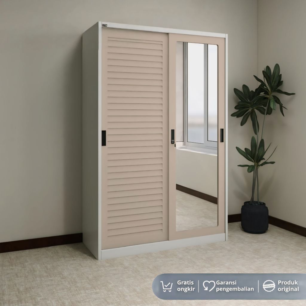 Olymsteel Lemari Pakaian Besi Sliding OSWS Jalusi - Beige Anti Rayap