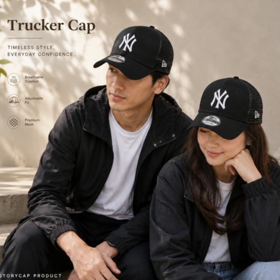 Topi Trucker Jaring NY Hitam Bordir Premium Adjustable Unisex