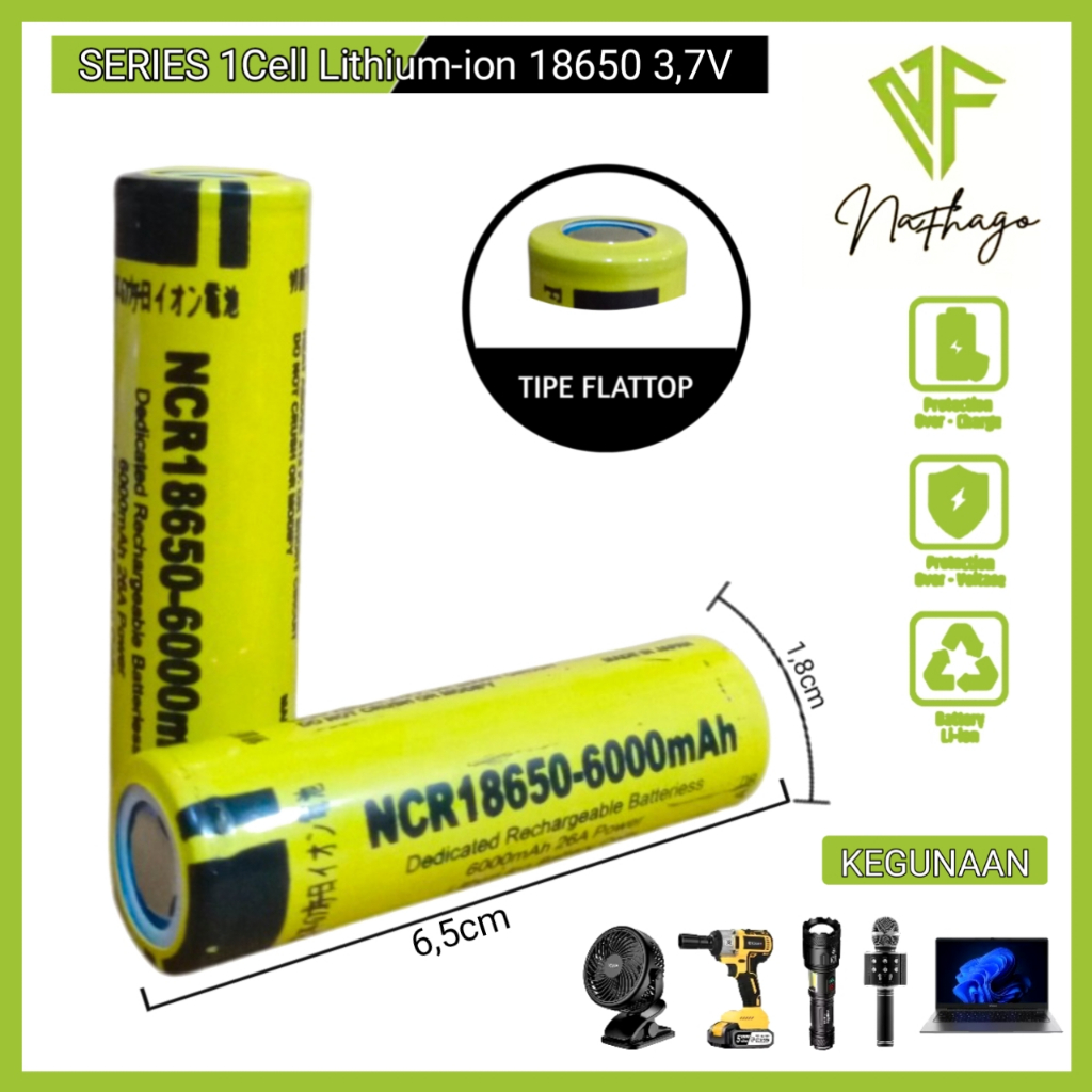 Baterai Charger / Baterai  Charger / Baterai Cas Li-ion 18650 Kuning NCR 4.2Volt 6000mAh Isi 2 pcs