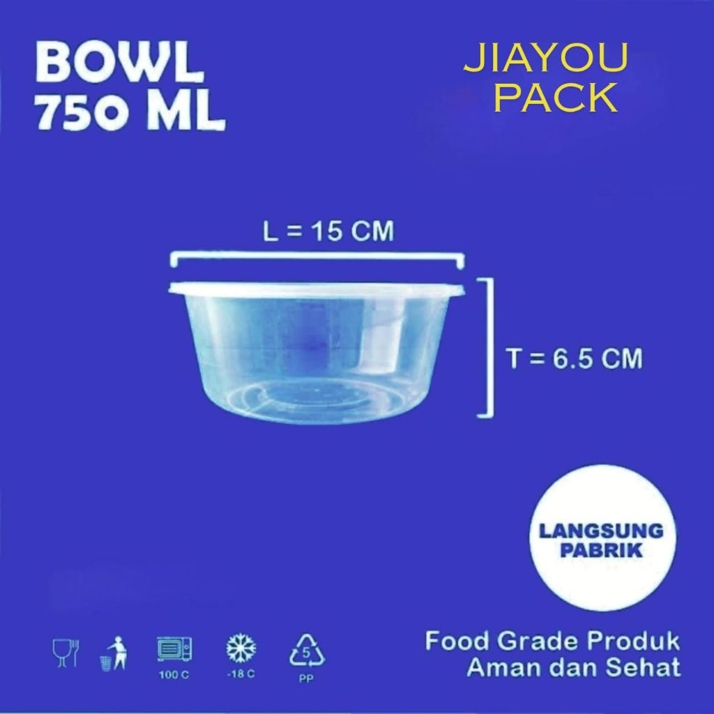 LIBRA 1 Dus = 500 Pcs Thinwall Bowl 750 ML + Tutup / Mangkok Mangkuk Plastik Bulat Tebal Bakso 750ML