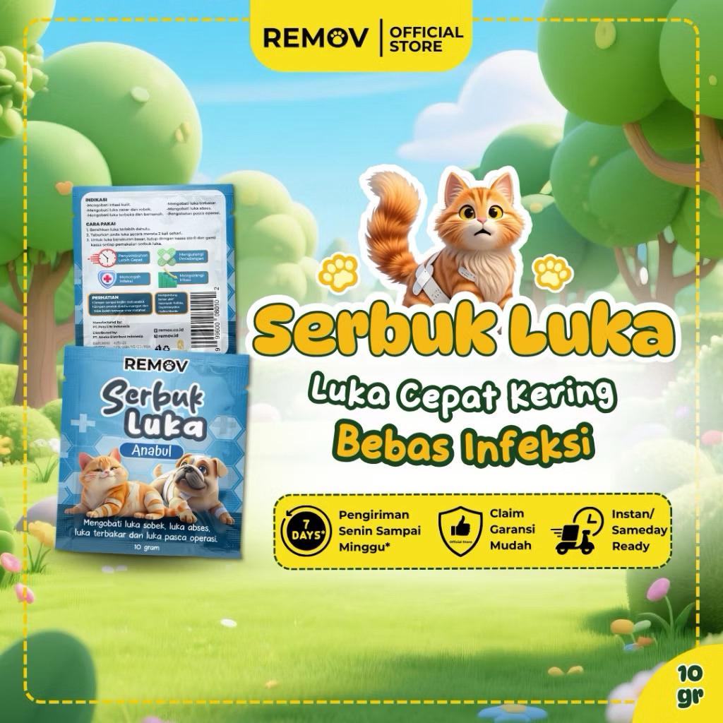 Serbuk Obat Luka Remov Luka Cakar Bernanah Pasca Operasi Antiseptik Antibiotik Kucing