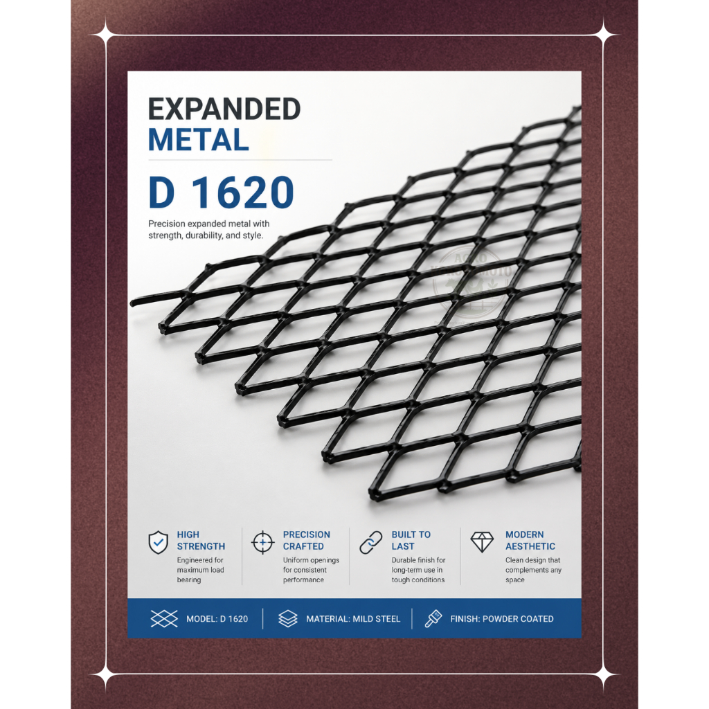 Expanded Metal 1620 – Plat Expanded Besi Kuat & Estetik untuk Pagar, Rak, Kandang & Dekorasi Industr